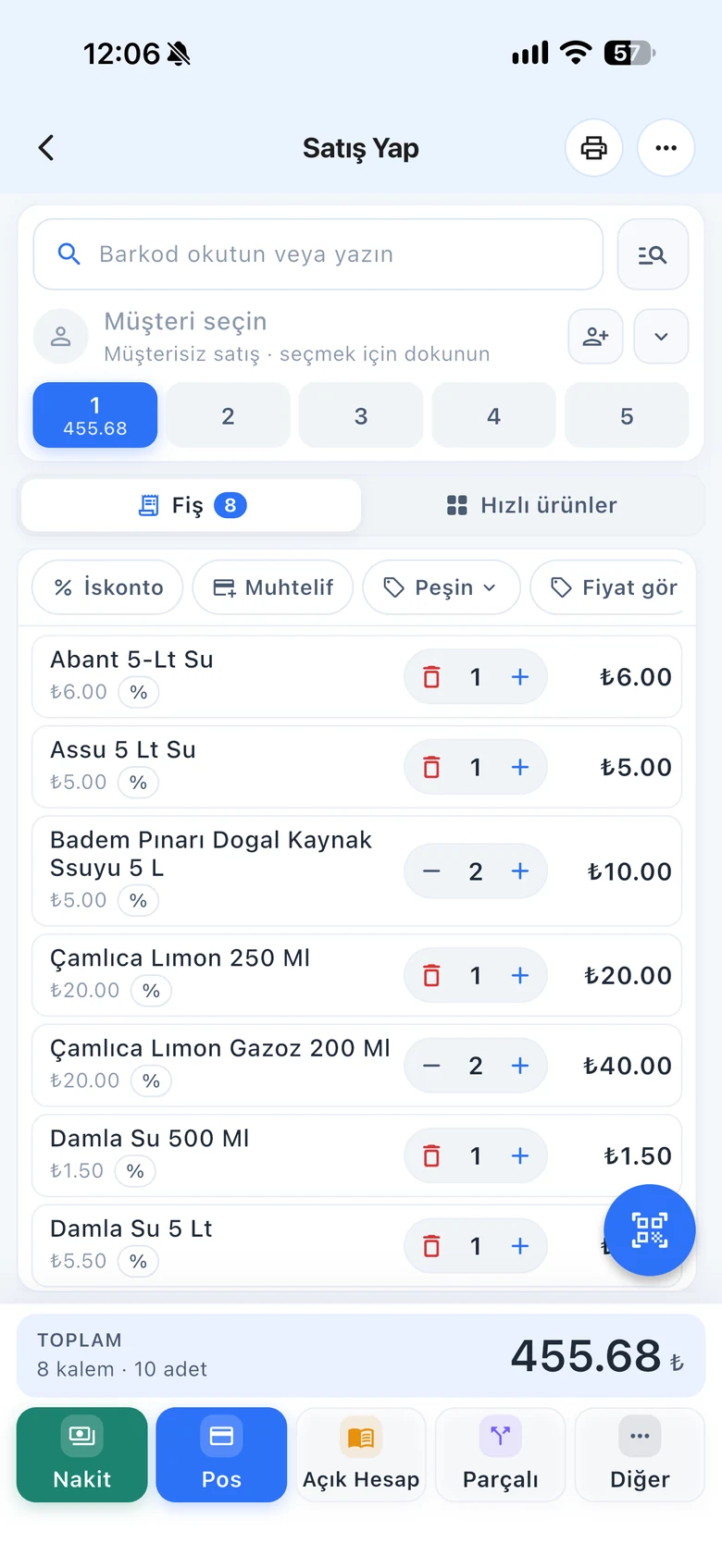 BenimPOS mobil uygulama: satış ekranı, sepet ve ödeme