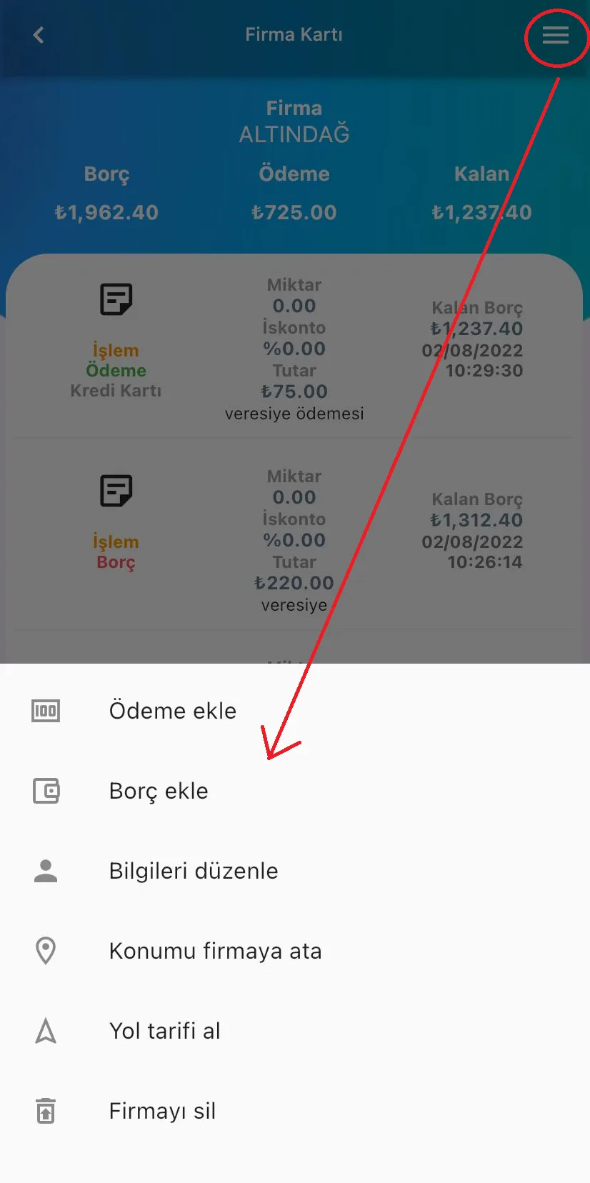 Mobil - Firmaya Borç Nasıl Eklenir?