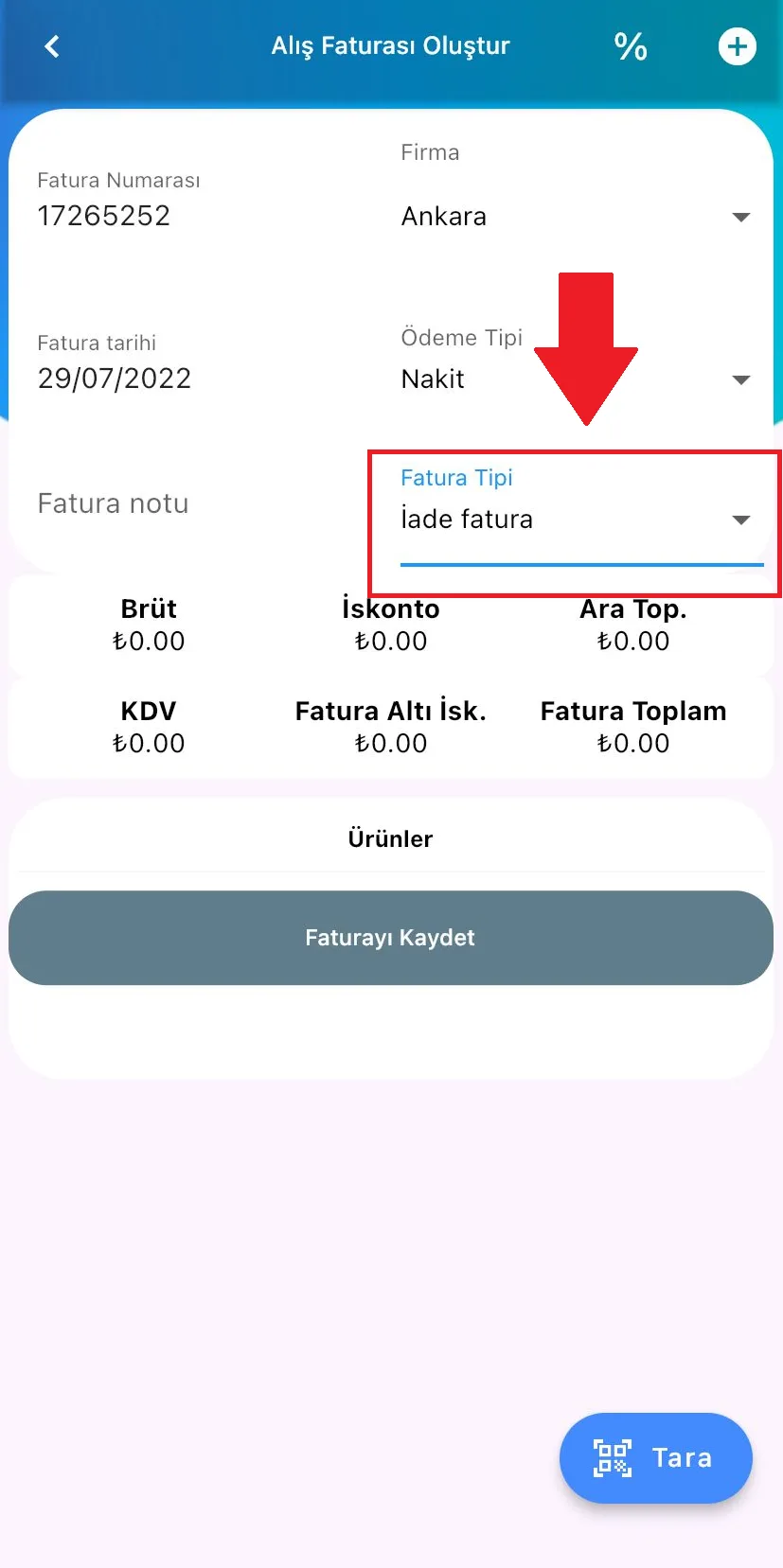 Mobil - İade Fatura Nasıl Oluşturulur?