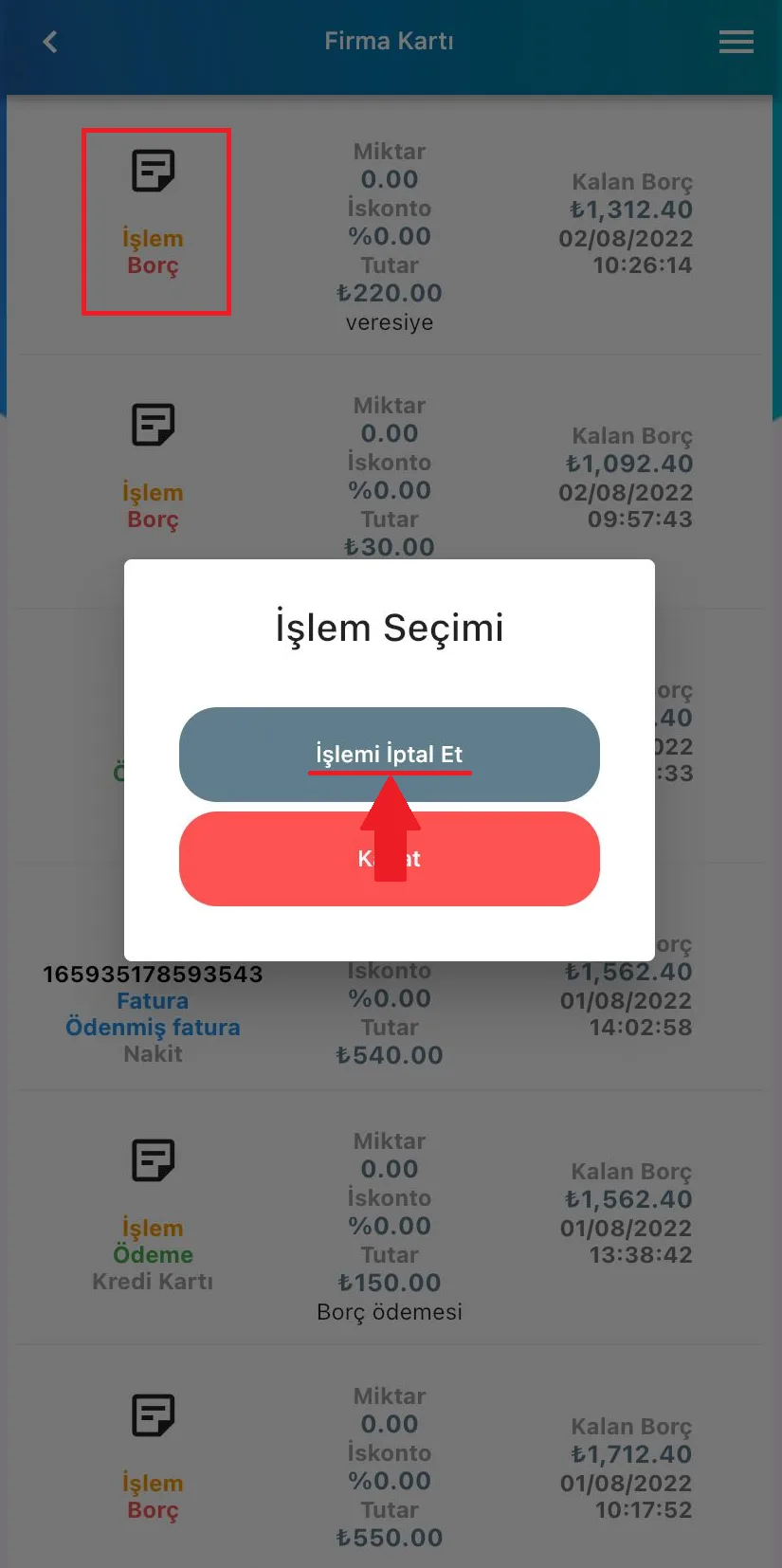 Mobil - Firmaya Ait Ödeme ve Borç Bilgisi Nasıl İptal Edilir?