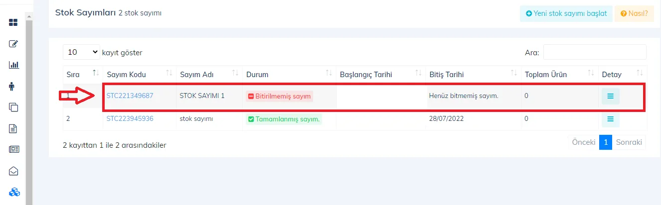Web - Stok Sayımı Nasıl İptal Edilir?