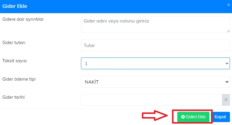 Web - Gider Bilgisi Nasıl Girilir?