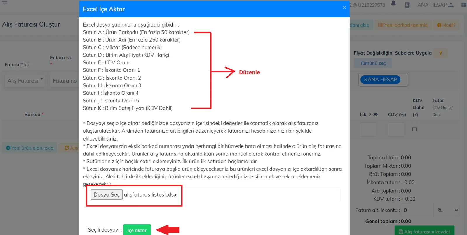 Web - Alış Faturasına Excel ile Ürün Nasıl Eklenir? Web - Alış Faturasına Excel ile Ürün Nasıl Eklenir?