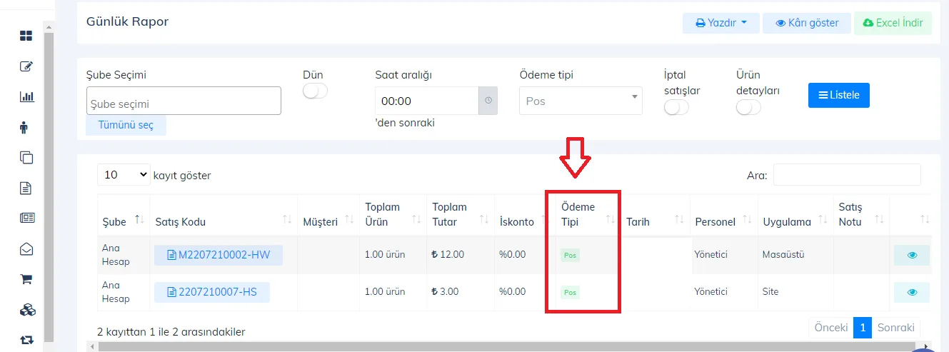 Web - Günlük Raporlarda Pos Satış Raporu Nasıl Görüntülenir?
