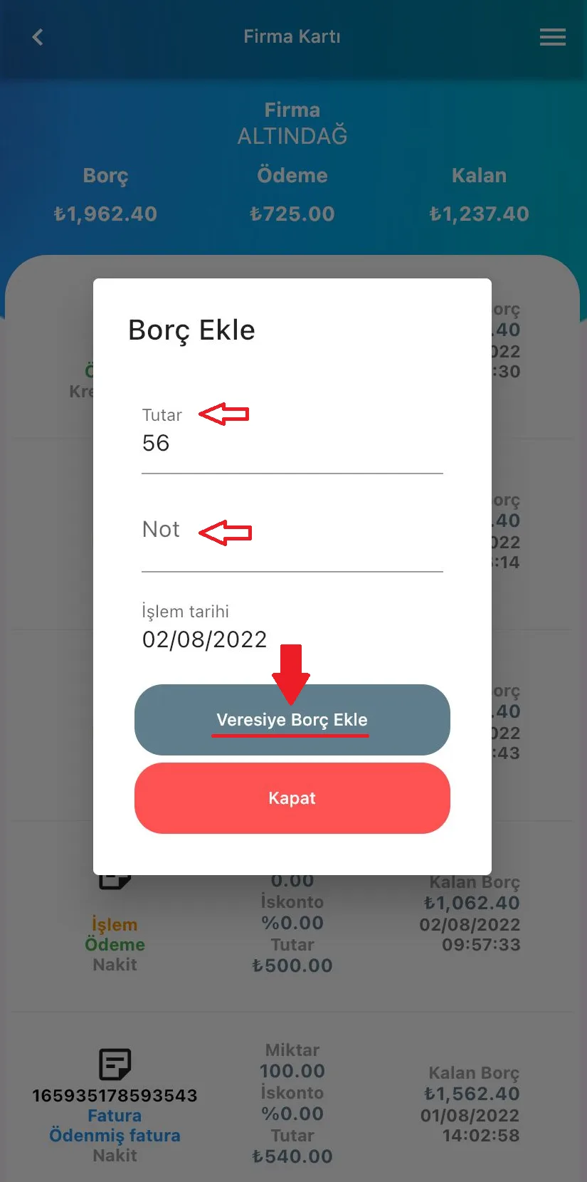 Mobil - Firmaya Borç Nasıl Eklenir?