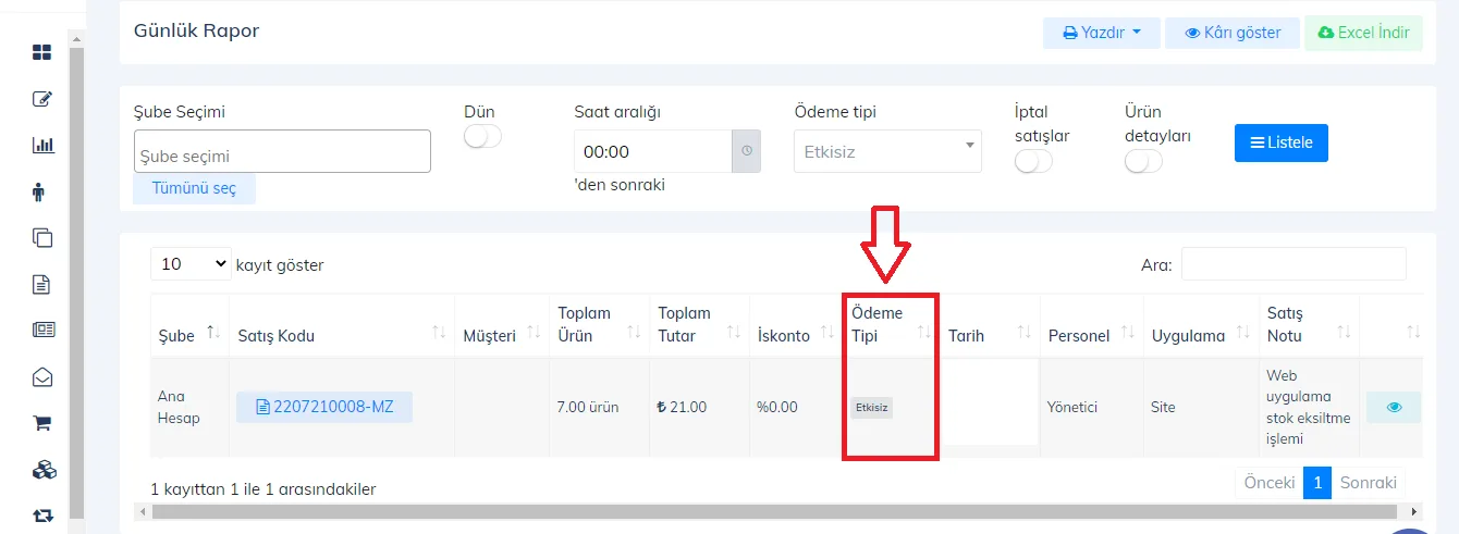 Web - Günlük Raporlarda Etkisiz Satış Raporu Nasıl Görüntülenir?