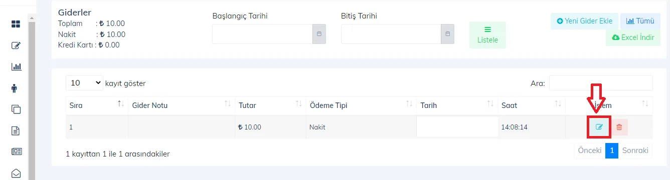 Web - Oluşturulan Giderleri Düzeltme İşlemi Nasıl Yapılır?