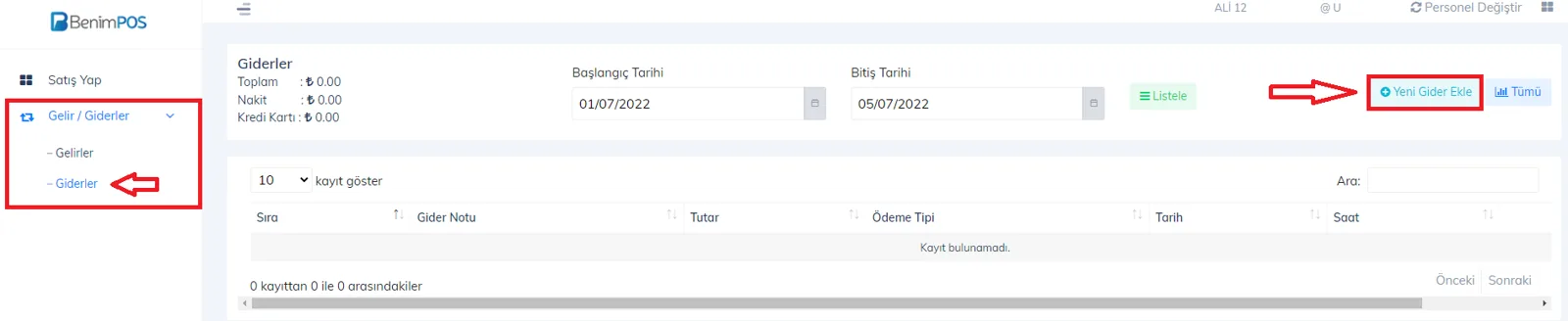 Web - Personel Hesabıyla Gelir/Gider Ekleme Nasıl Yapılır?