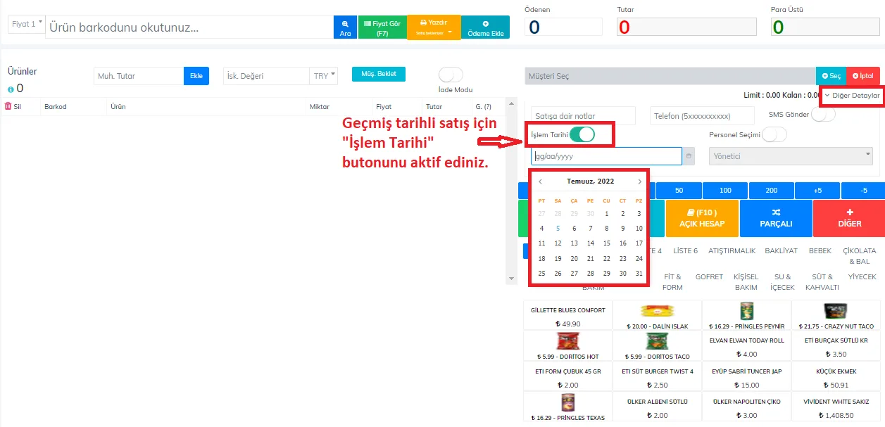 Web - Web Uygulamasında Geçmiş Tarihli Satış Nasıl Yapılır?