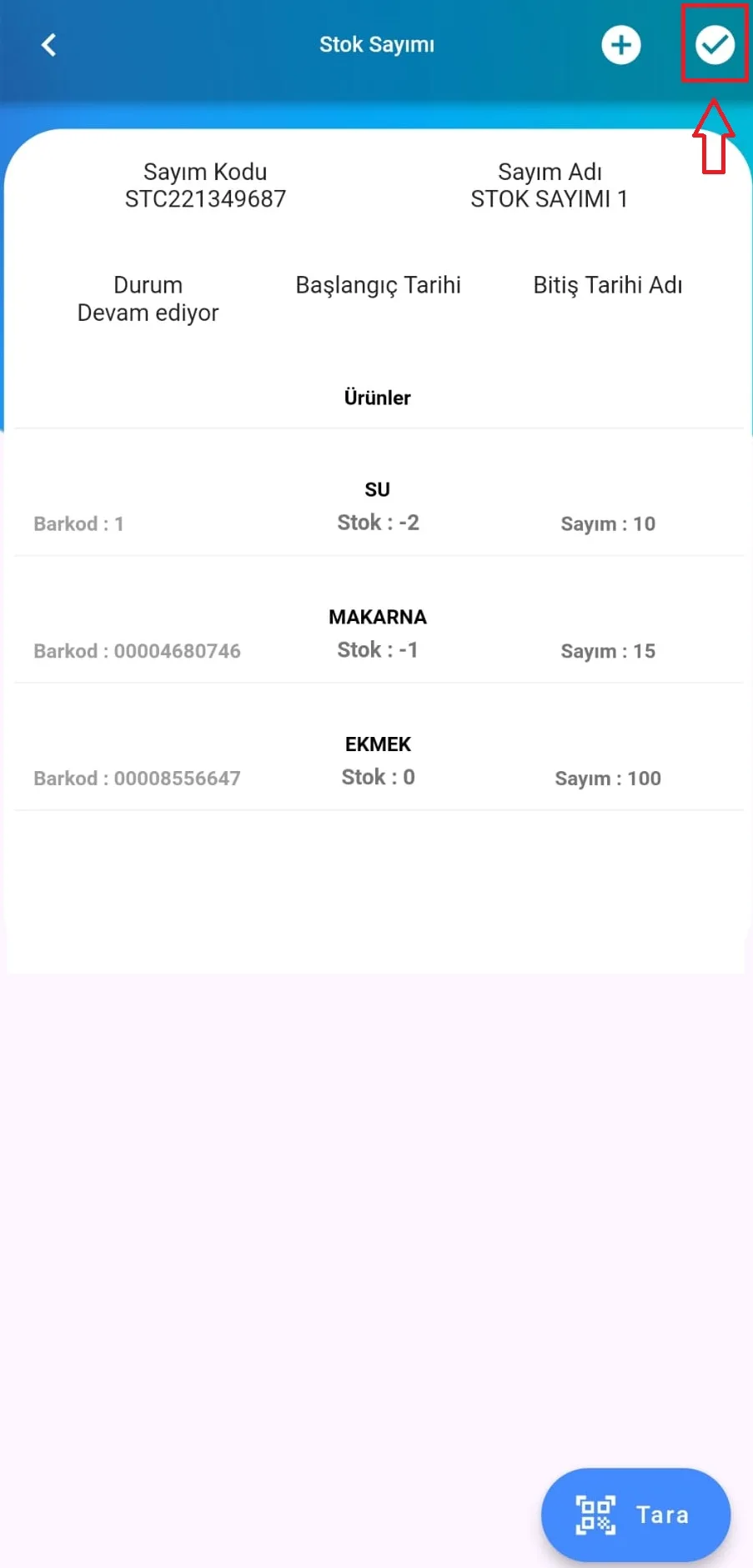 Mobil - Stok Sayımı Nasıl Bitirilir?