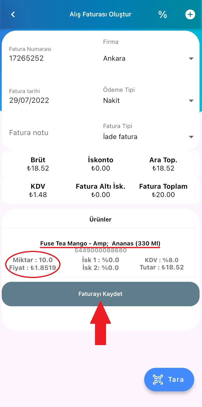 Mobil - İade Fatura Nasıl Oluşturulur?