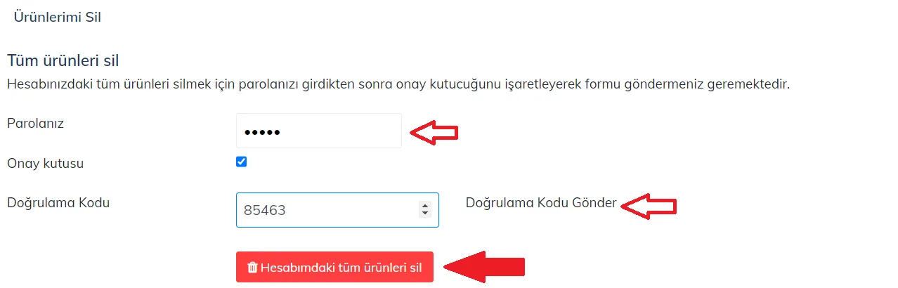Web - Tüm Ürünler Nasıl Silinir?