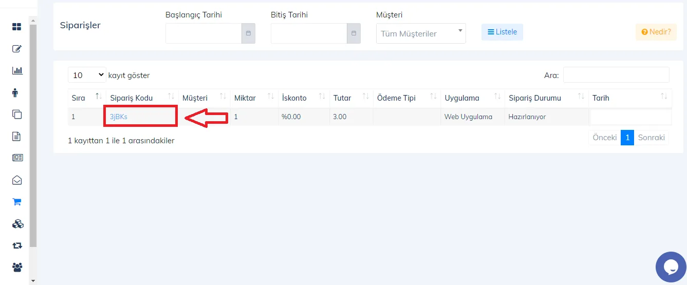 Web - Oluşturulan Sipariş Nasıl Yazdırılır?