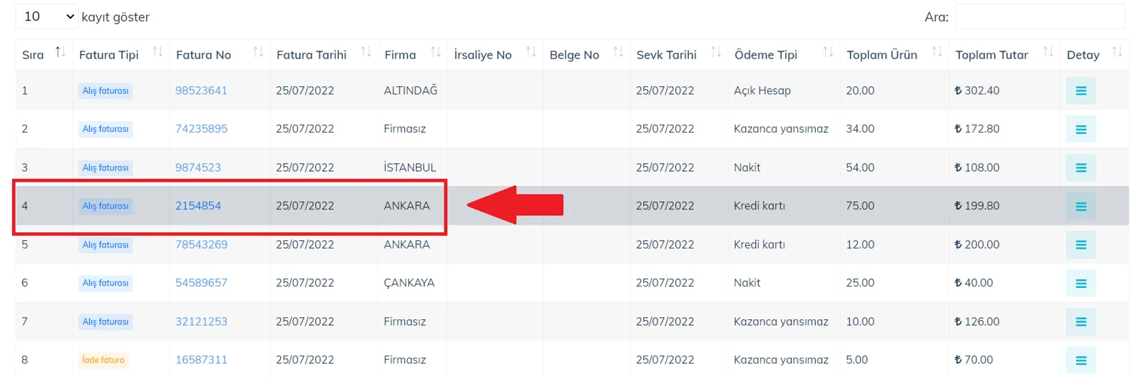 Web - Alış Faturasında İade Nasıl Oluşturulur?