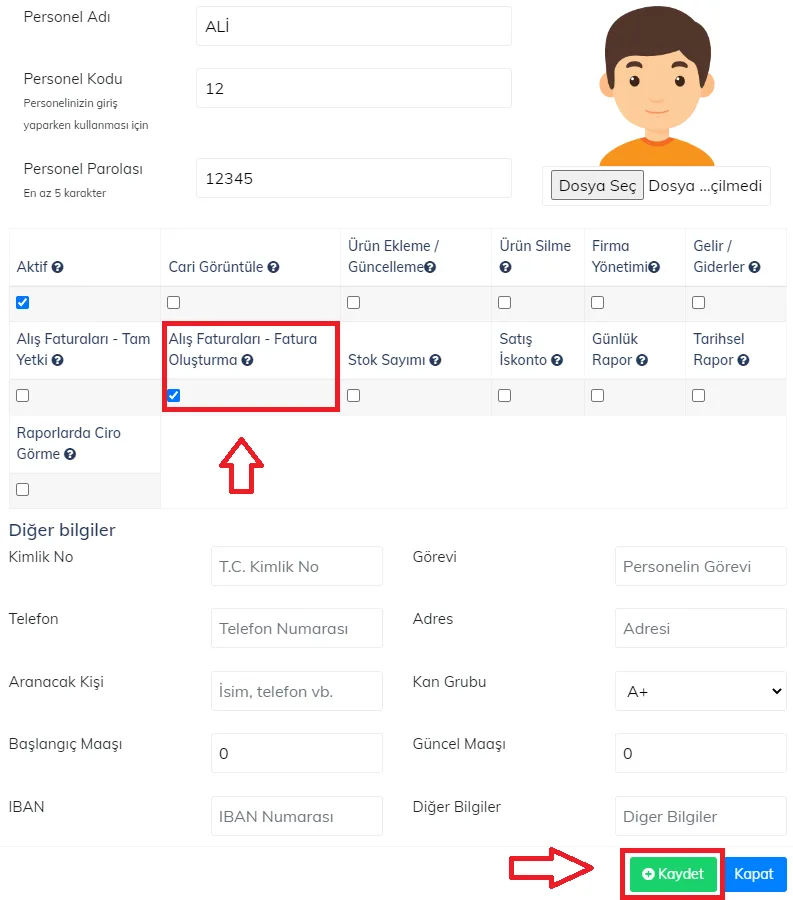 Web - Personele Alış Faturası Yetkisi Nasıl Verilir?