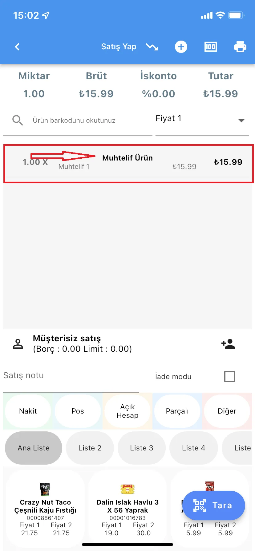 Mobil - Mobil Uygulamada Satış Fişine Muhtelif Tutar Nasıl Eklenir?