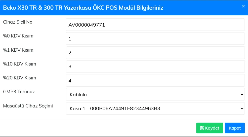 Entegrasyonlar - Beko X30 TR ve 300 TR Yazarkasa POS GMP3 Entegrasyonu Nasıl Kullanılır?