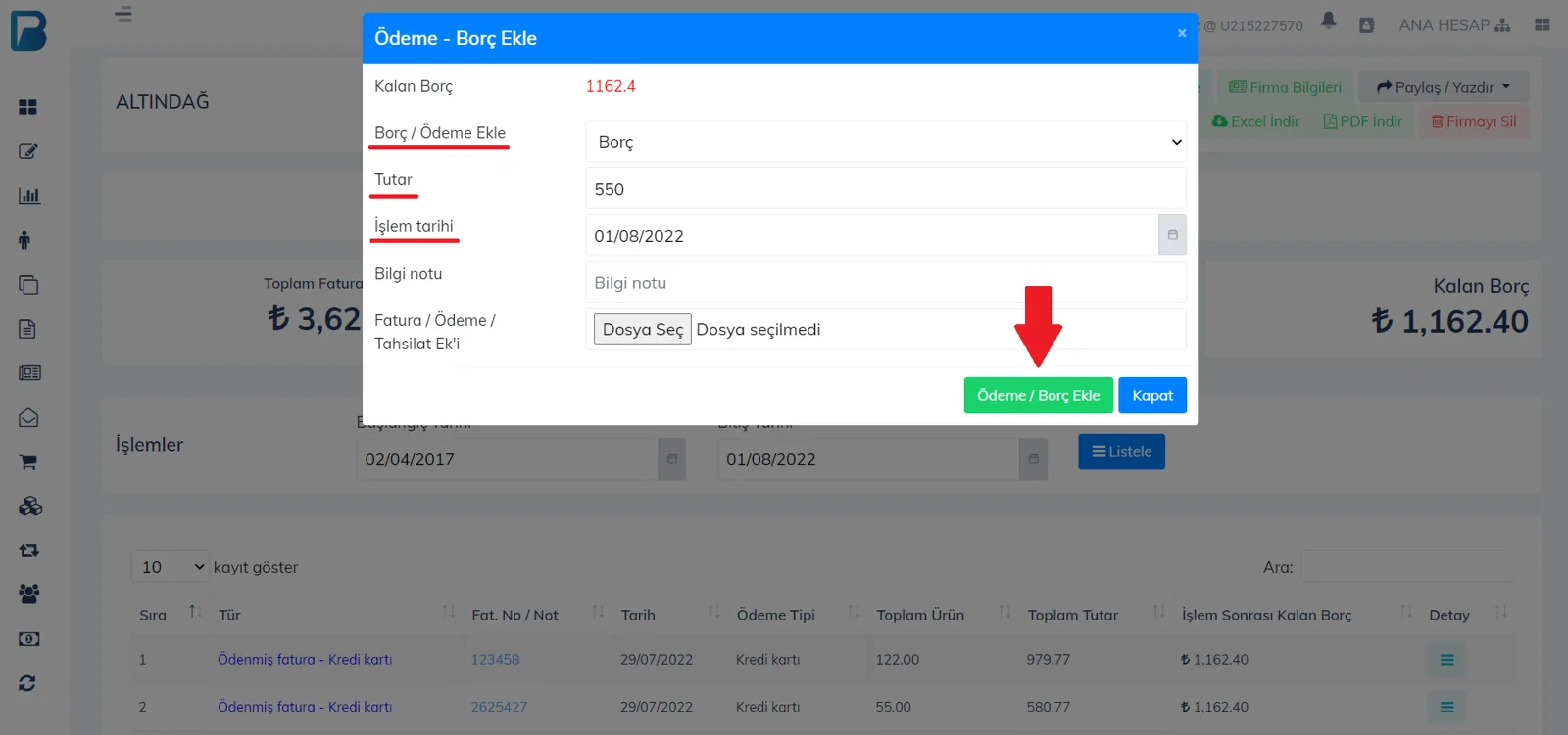Web - Firmaya Borç Nasıl Eklenir?