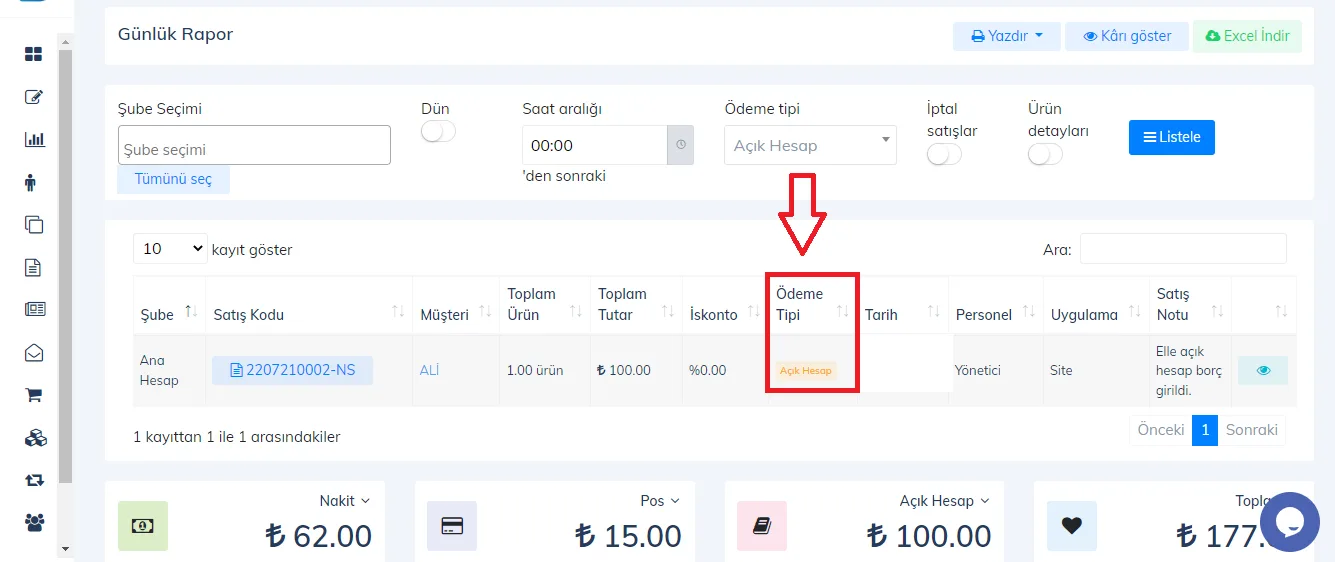 Web - Günlük Raporlarda Açık Hesap Satış Raporu Nasıl Görüntülenir?