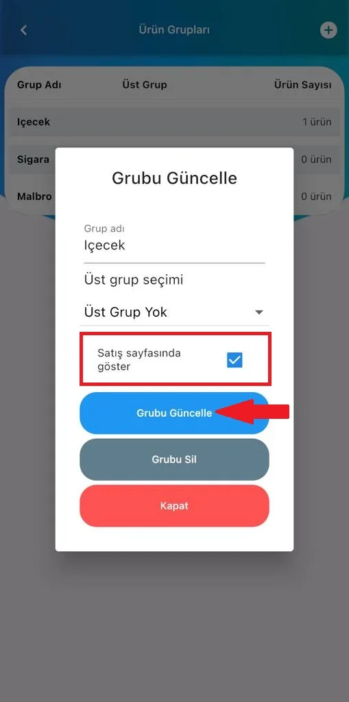 Mobil - Ürün Grubu Satış Yap Sayfasında Nasıl Gösterilir?