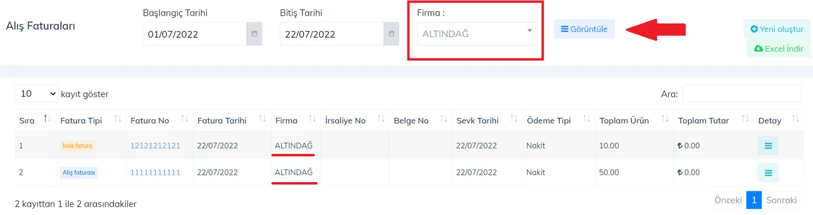 Web - Firma Seçimi Yaparak Alış Faturaları Nasıl Görüntülenir?