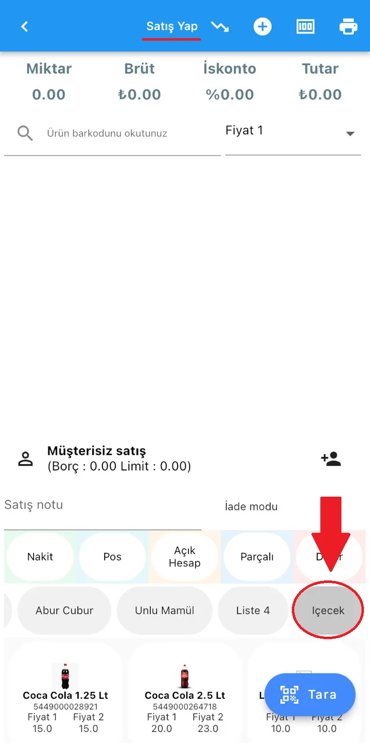 Mobil - Ürün Grubu Satış Yap Sayfasında Nasıl Gösterilir?