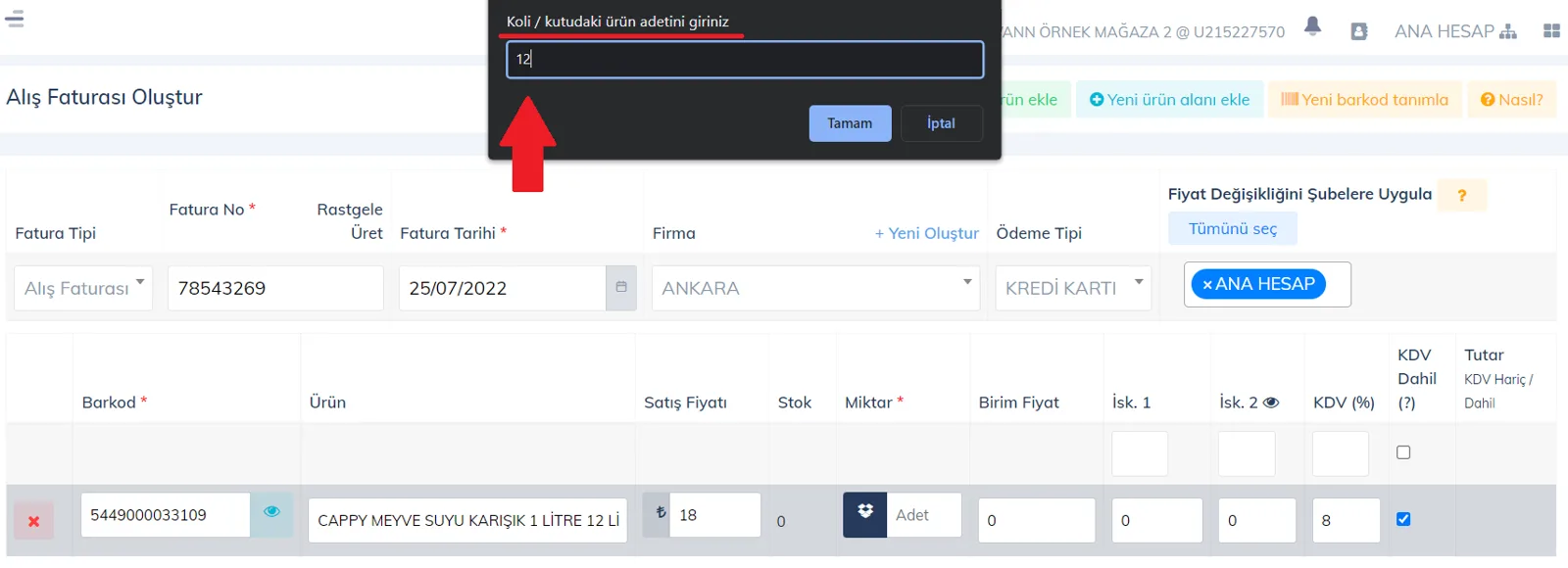 Web - Alış Faturasına Koli Ürün Nasıl Eklenir? Web - Alış Faturasına Koli Ürün Nasıl Eklenir?