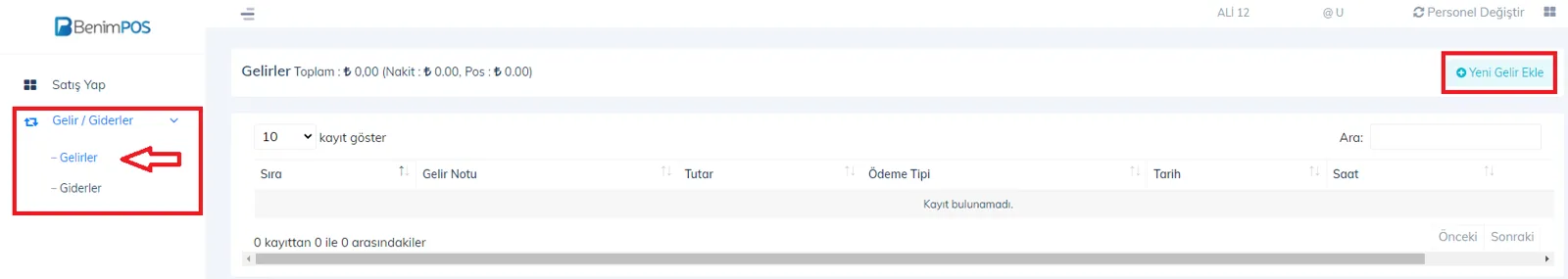 Web - Personel Hesabıyla Gelir/Gider Ekleme Nasıl Yapılır?