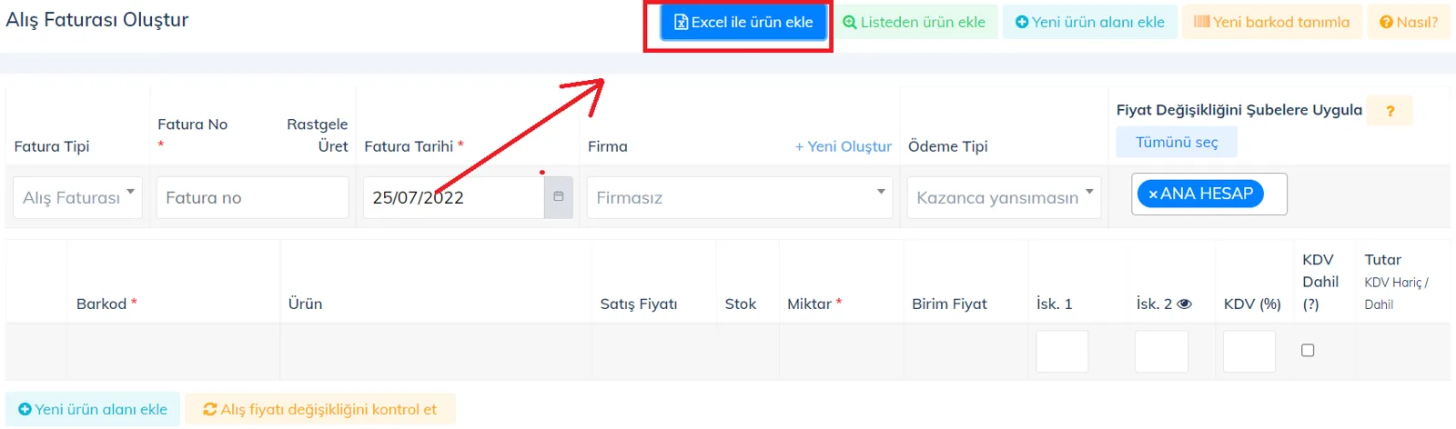 Web - Alış Faturasına Excel ile Ürün Nasıl Eklenir? Web - Alış Faturasına Excel ile Ürün Nasıl Eklenir?