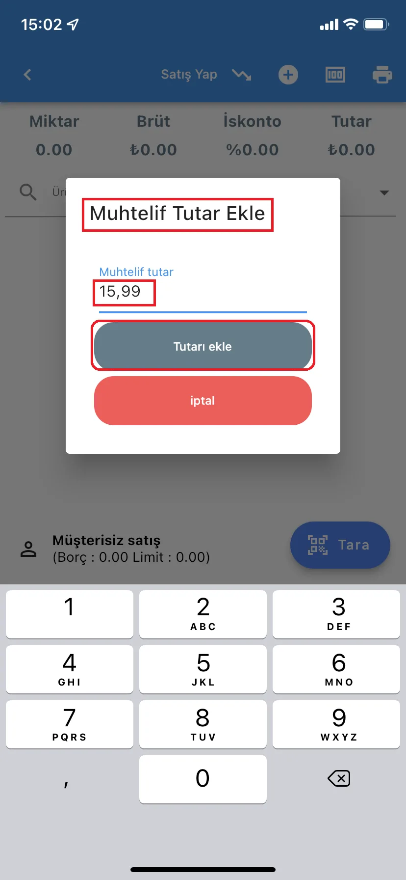 Mobil - Mobil Uygulamada Satış Fişine Muhtelif Tutar Nasıl Eklenir?
