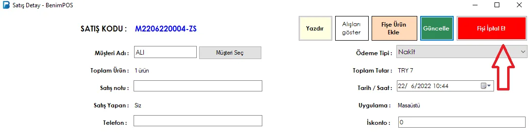 Masaüstü - Müşterili Satış Fişi Nasıl İptal Edilir?
