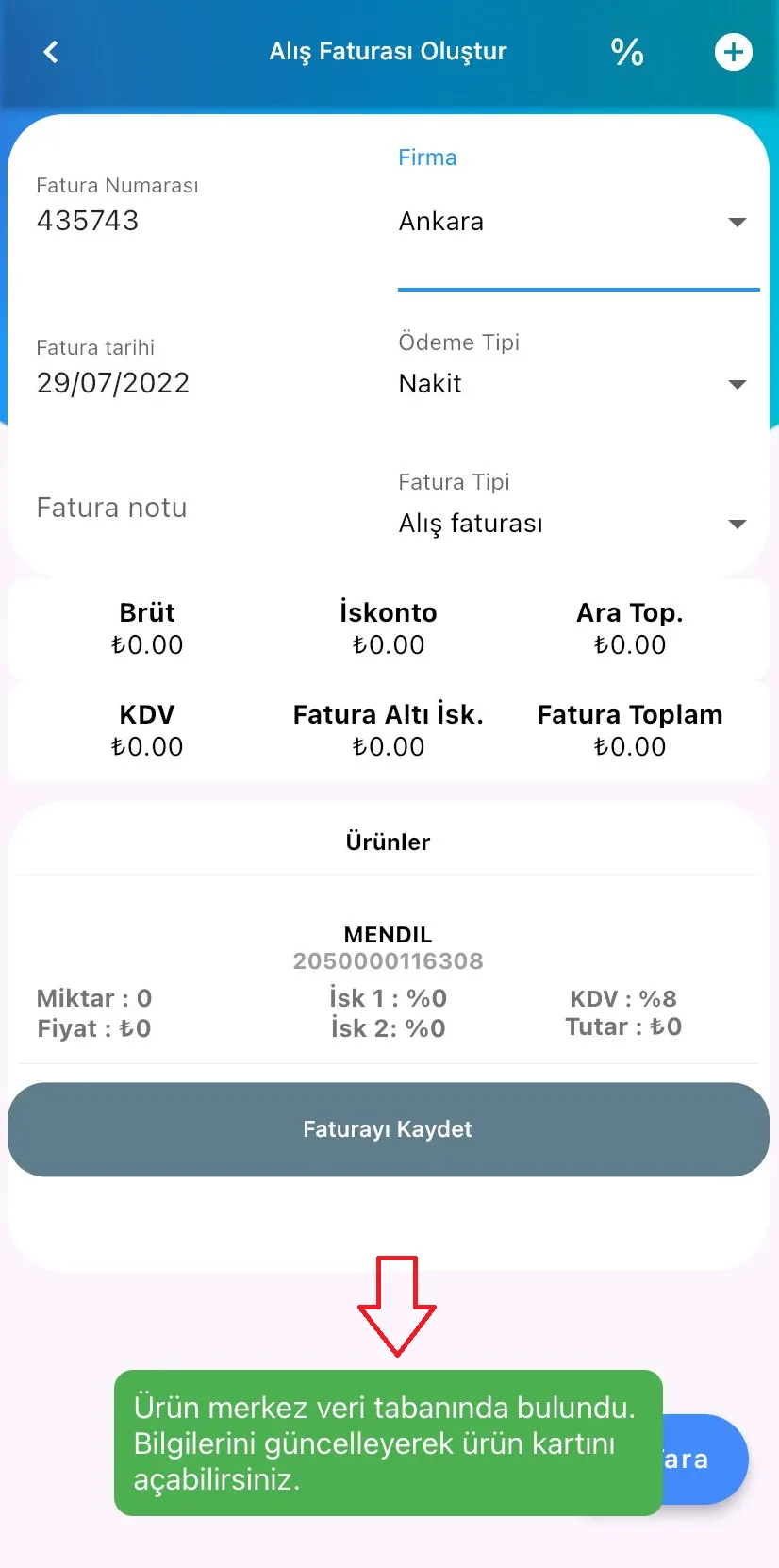 Mobil - Kayıtlı Olmayan Ürün Alış Faturasına Nasıl Kaydedilir? Mobil - Kayıtlı Olmayan Ürün Alış Faturasına Nasıl Kaydedilir?