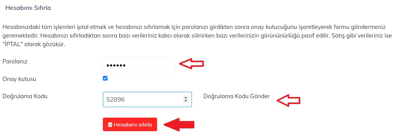 Web - Hesap Nasıl Sıfırlanır?