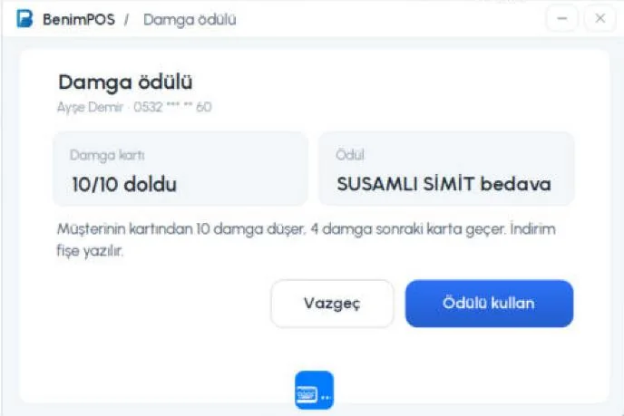 Masaüstü Damga ödülü penceresi: damga kartı doldu, ödül ve Ödülü kullan