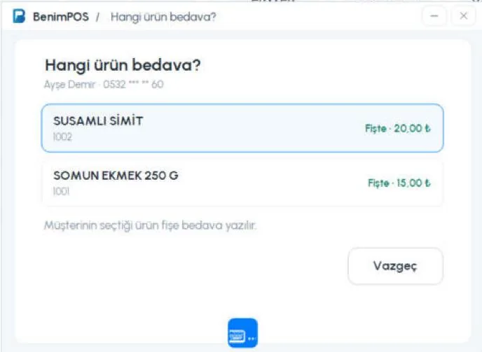 Masaüstü Hangi ürün bedava? penceresi