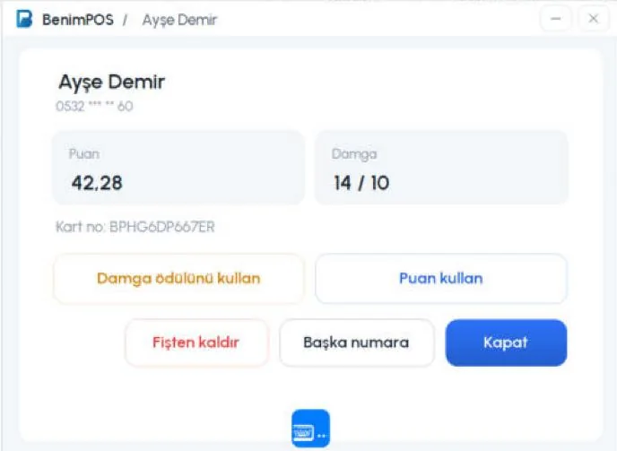 Masaüstü: müşterinin puanı, damgası ve sadakat işlemleri