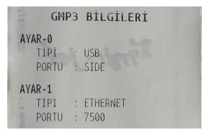 GMP3 Bilgileri fişi: lisans aktifse Ethernet tipi ve port görünür
