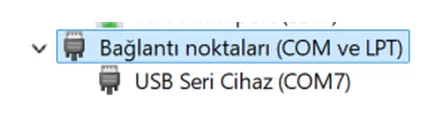 Aygıt Yöneticisi: Bağlantı noktaları › USB Seri Cihaz (COM7)