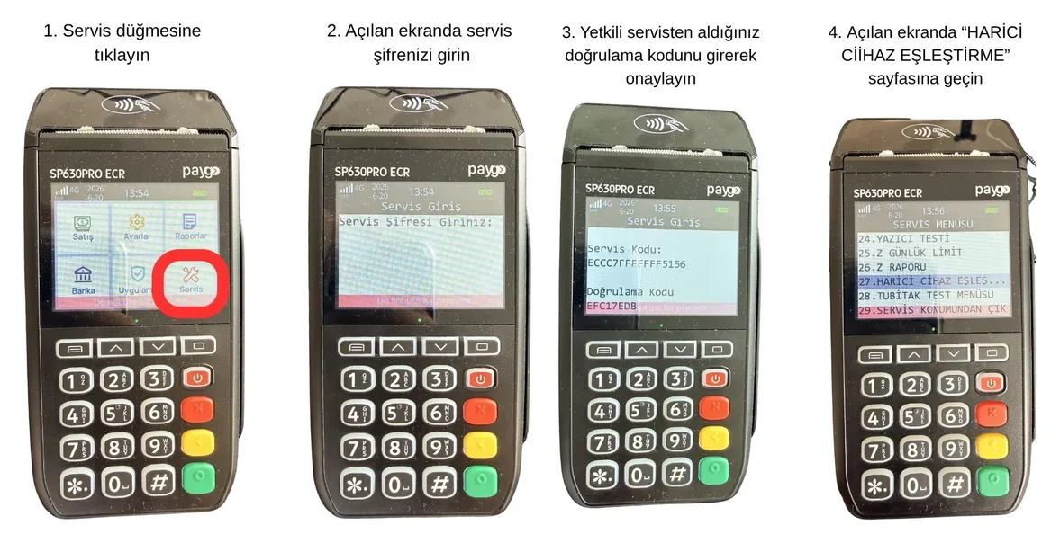Paygo: Servis › şifre › doğrulama kodu › Harici Cihaz Eşleştirme