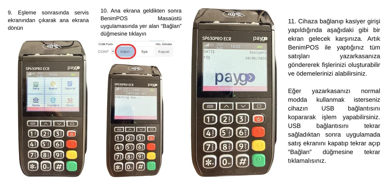 Paygo: eşleme sonrası ana ekran ve Bağlan