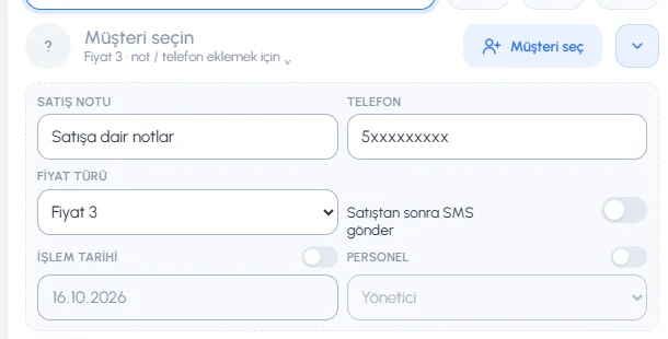 Satış ekranında fiyat türü olarak Fiyat 3 seçili