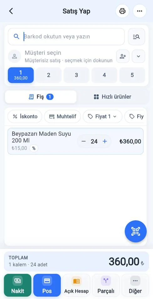 Mobil satış: koli barkodu ile ürün 24 adet sepete eklendi