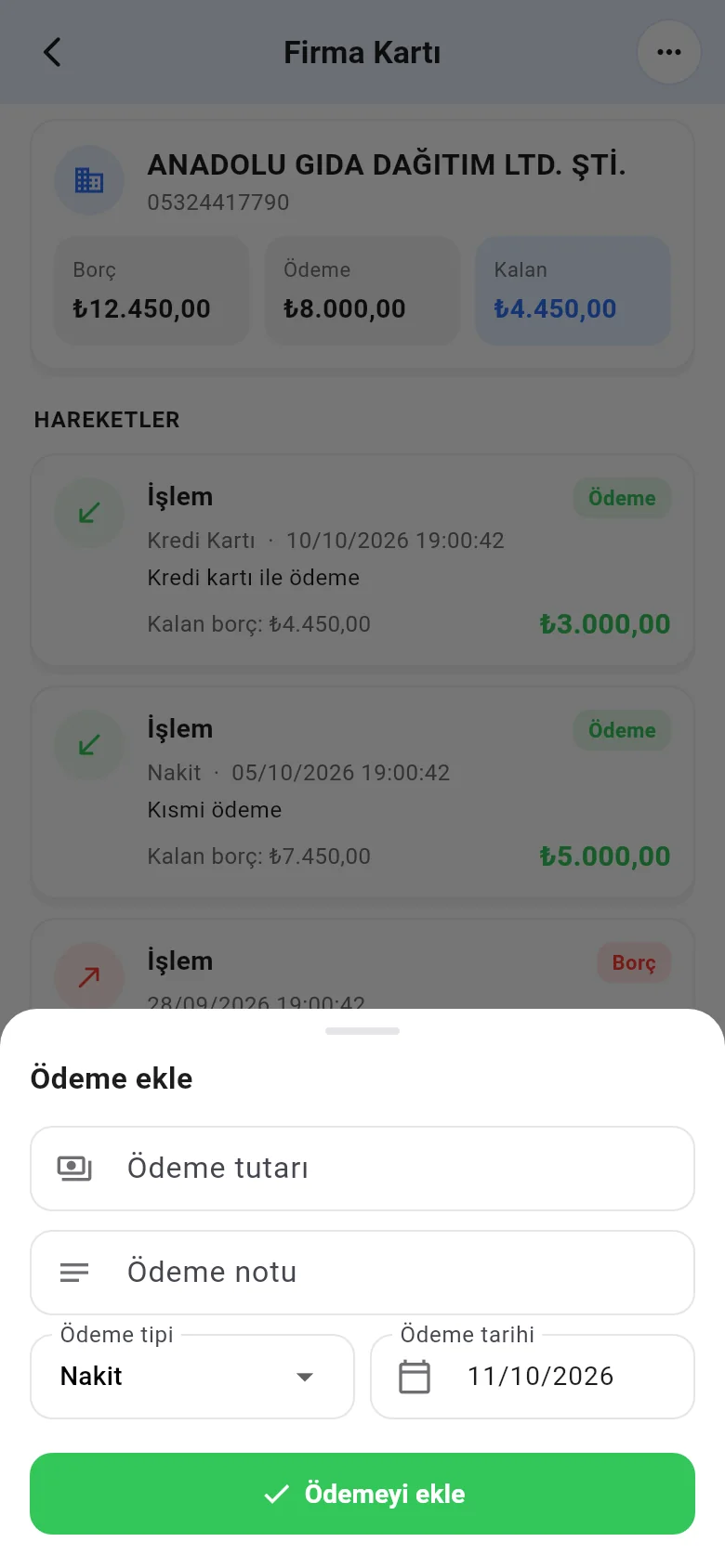 Mobil firmaya ödeme ekle formu