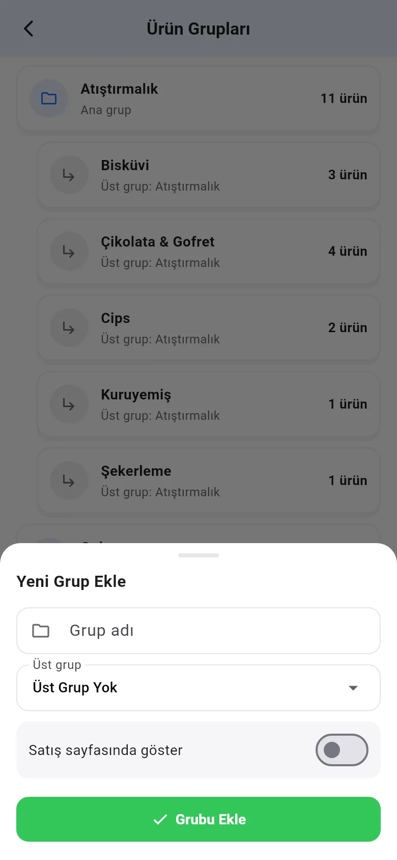 Mobil yeni grup ekle formu