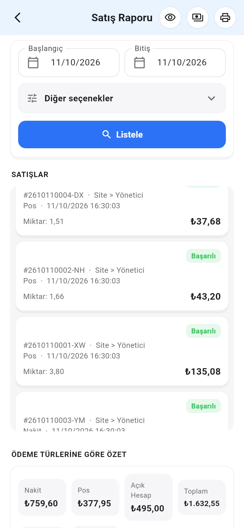 Mobil satış raporu özeti