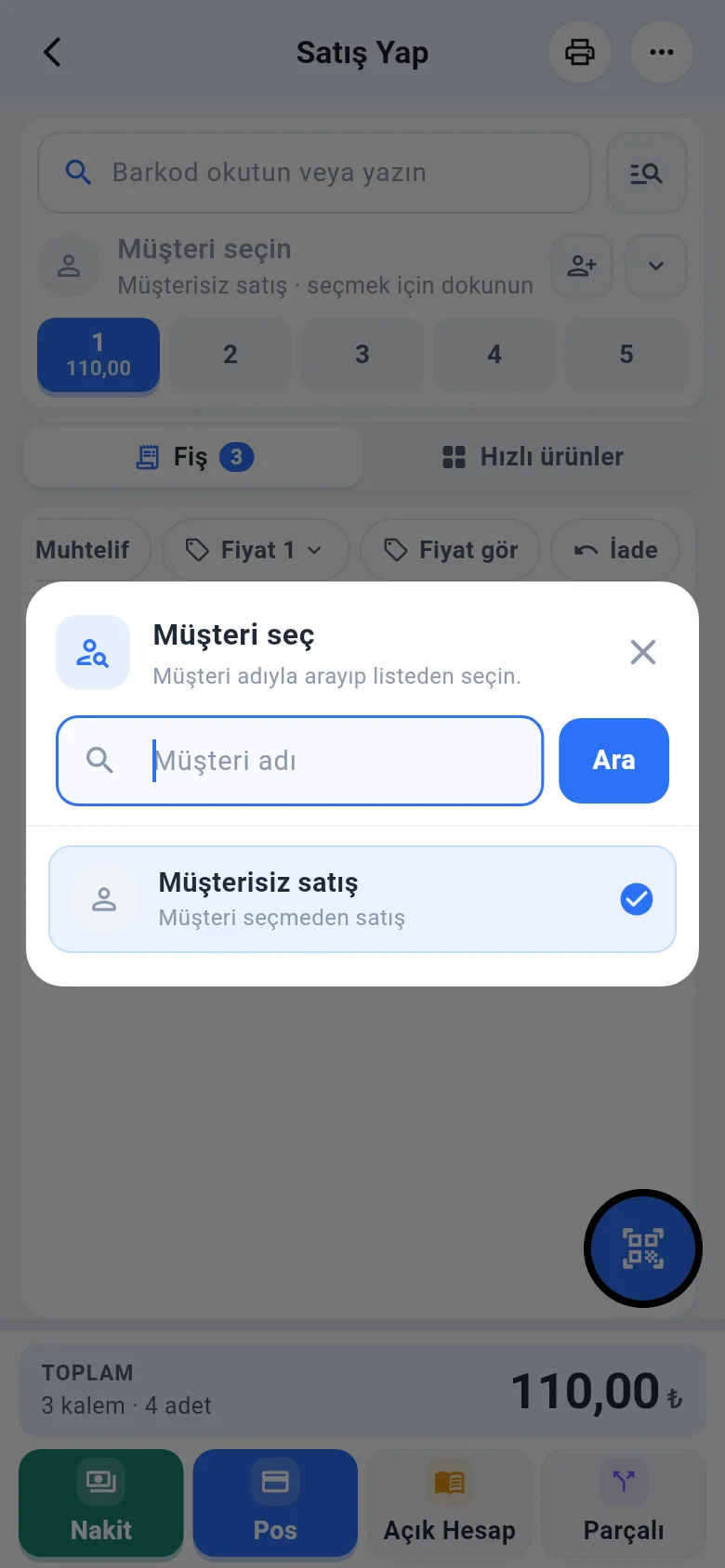 Mobil müşteri seçimi: borç ve limit bilgisi