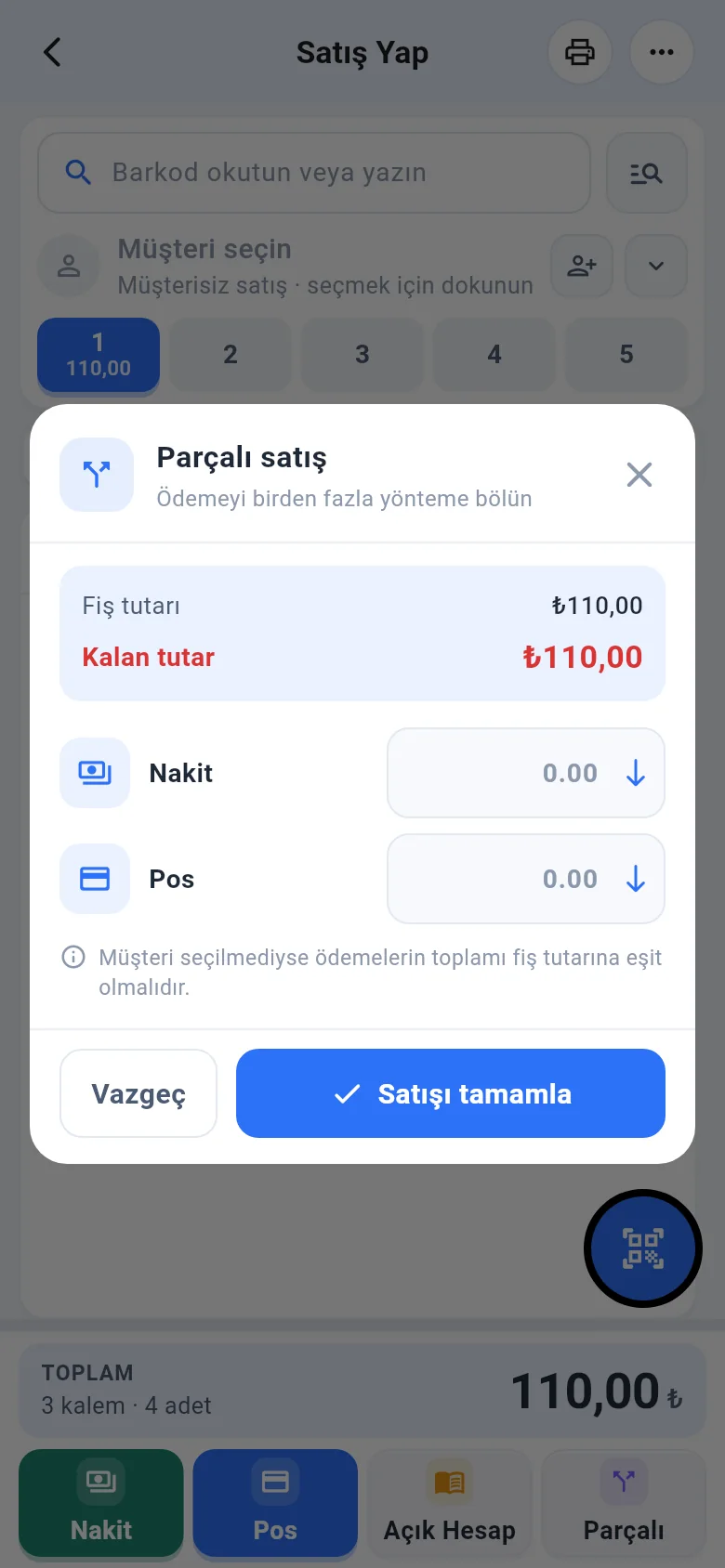 Mobil parçalı satış penceresi