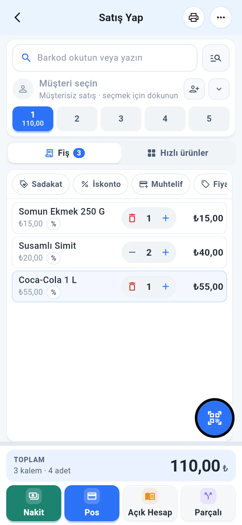 Mobil satış ekranı: Sadakat çipi