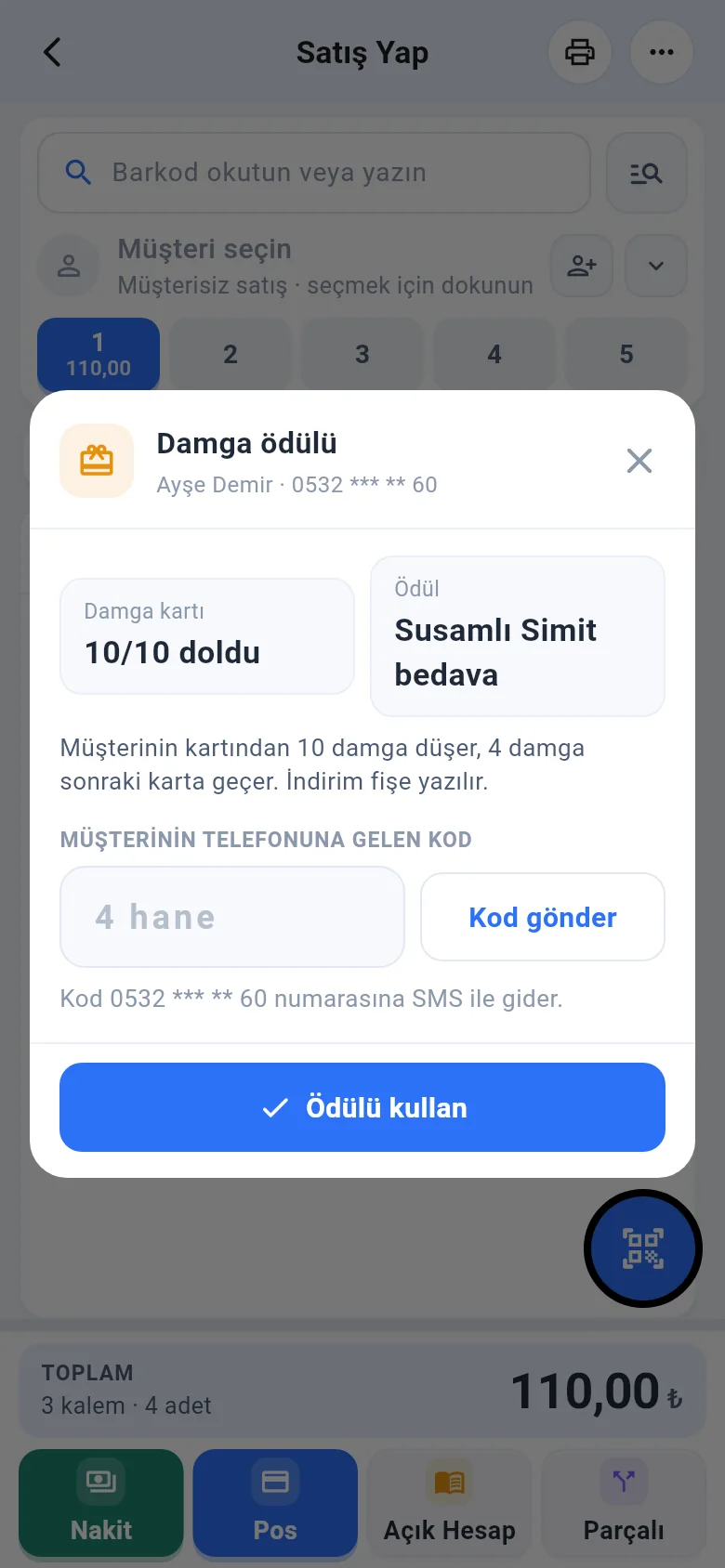 Mobil Damga ödülü penceresi