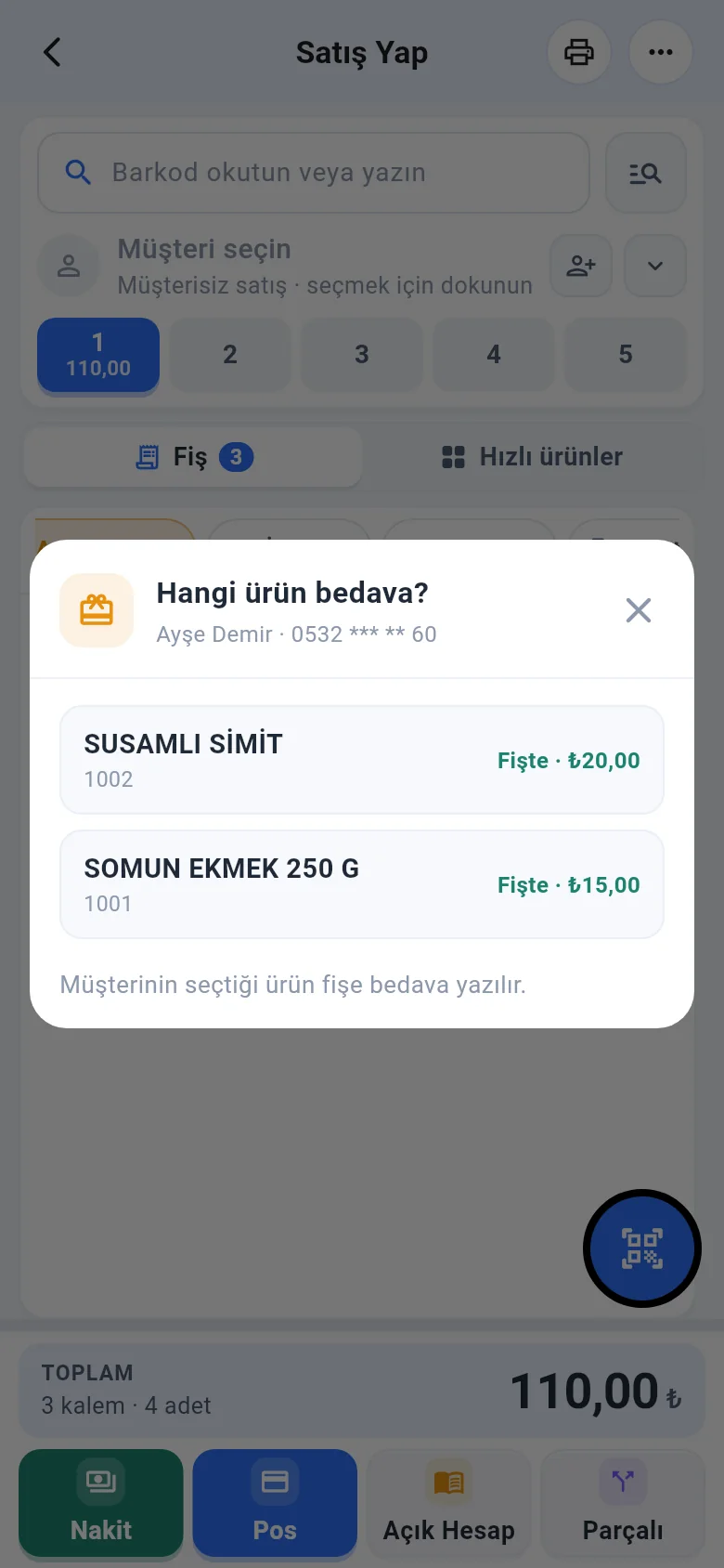 Mobil Hangi ürün bedava? penceresi